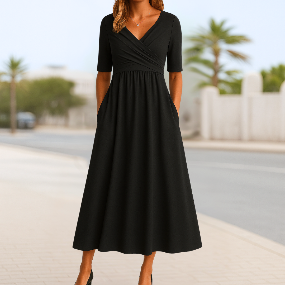 Sylwia™ | Elegantné šaty s krátkym rukávom a prekríženým výstrihom