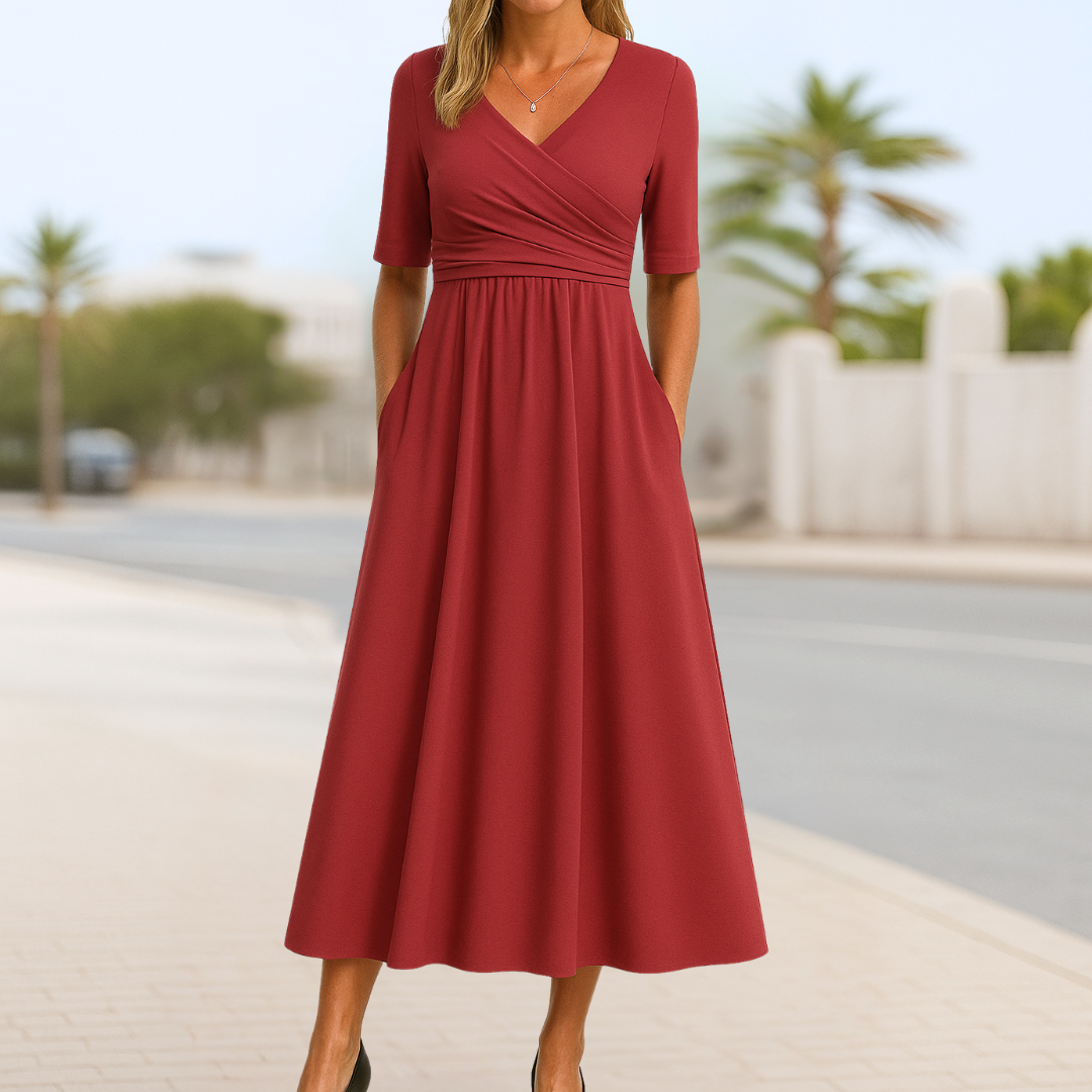 Sylwia™ | Elegantné šaty s krátkym rukávom a prekríženým výstrihom